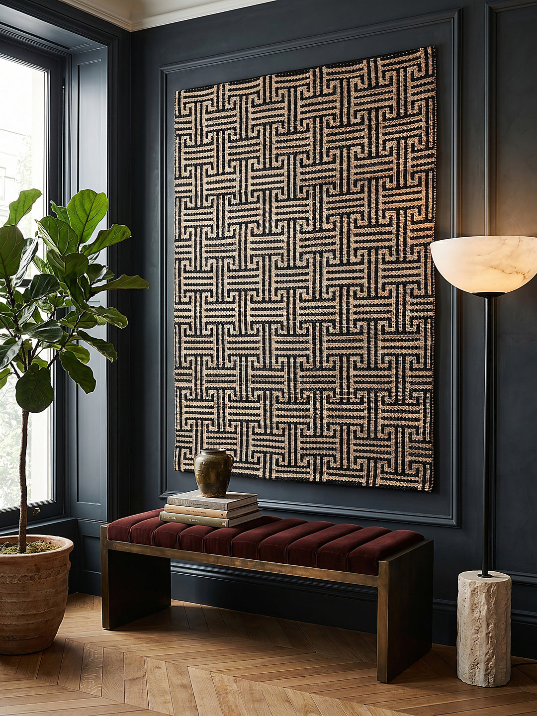 Teppich Natur-Schwarz rechteckig als Wandteppich Wanddekoration Textilkunst Interior Design_