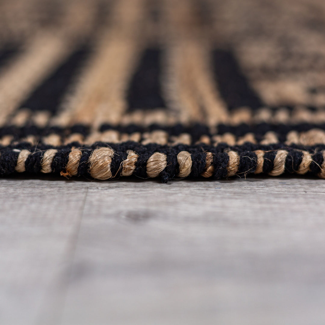 Jute Flachgewebe Teppich  - Geometrisches Meander Muster Natur-Schwarz  - Strapazierfähig &amp; Stilvoll_Läufer_