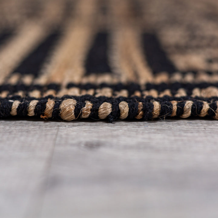Jute Flachgewebe Teppich  - Geometrisches Meander Muster Natur-Schwarz  - Strapazierfähig &amp;amp; Stilvoll_Läufer_