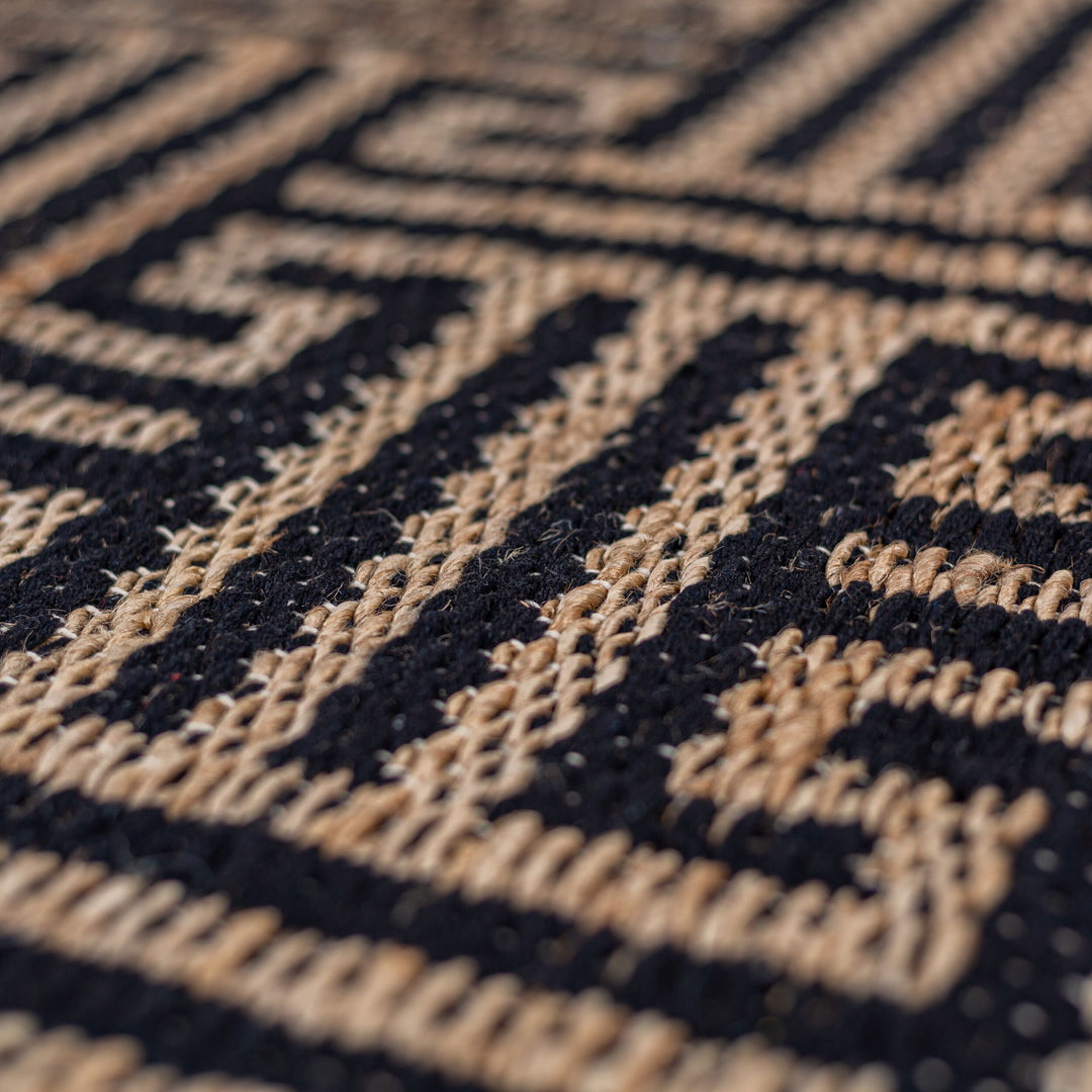 Teppich Flachgewebe Geometrisch - verflochtenes Linien - Flur_Natur-Schwarz_Läufer_