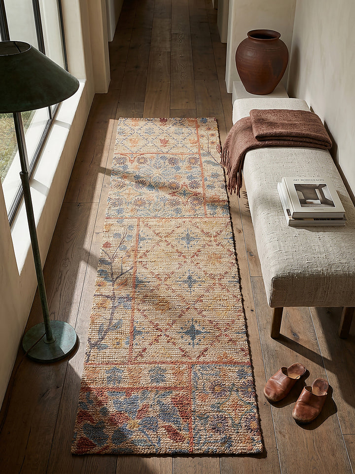 Teppich Natur-Blau Läufer Musteransicht von oben Designkollektion_