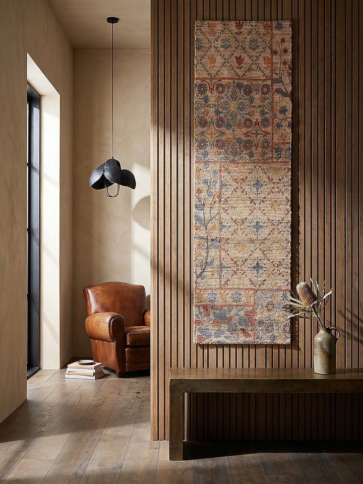 Teppich Natur-Blau Läufer als Wandteppich Wanddekoration Textilkunst Interior Design_