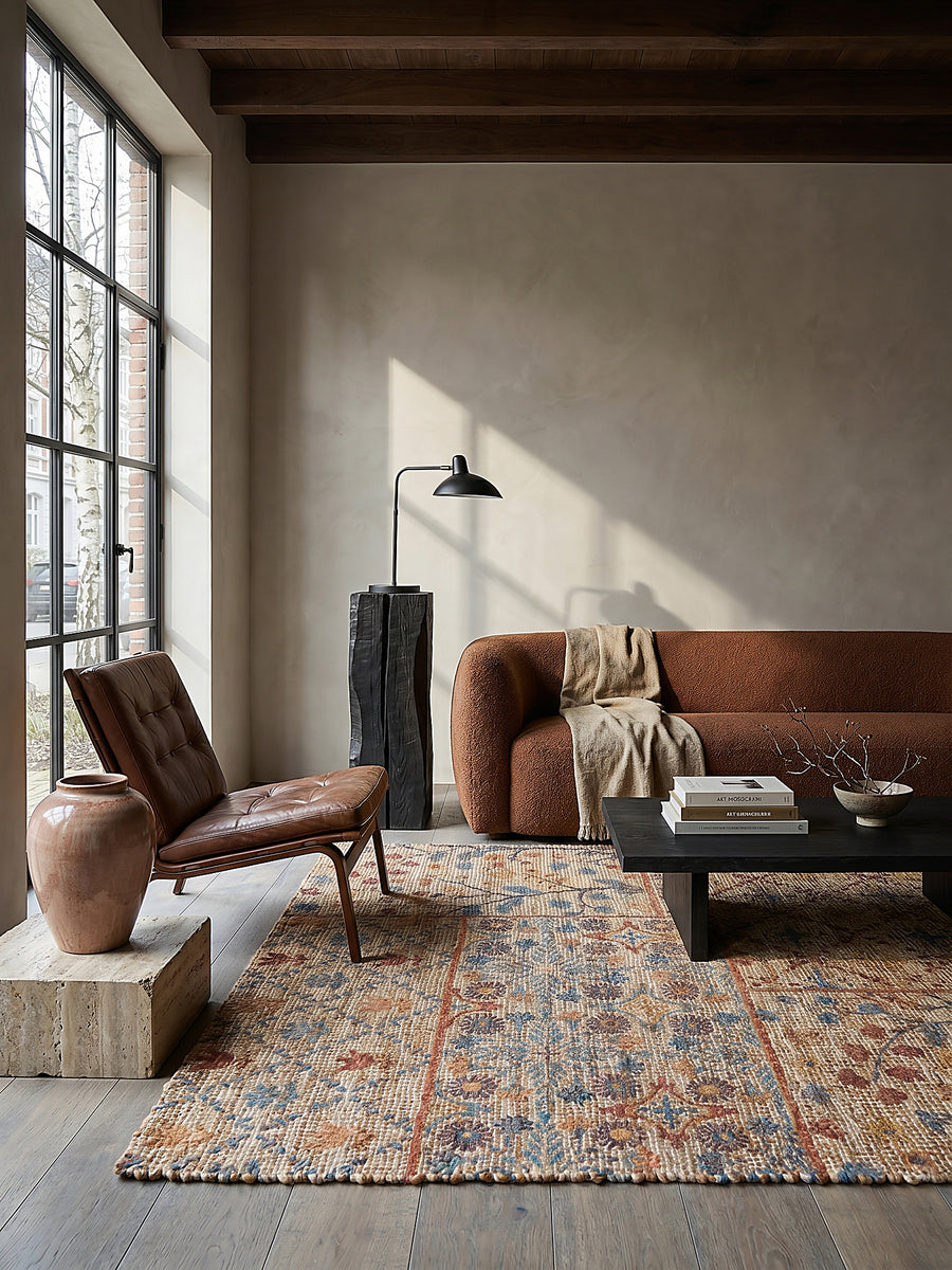 Teppich Natur-Blau rechteckig Musteransicht von oben Designkollektion_