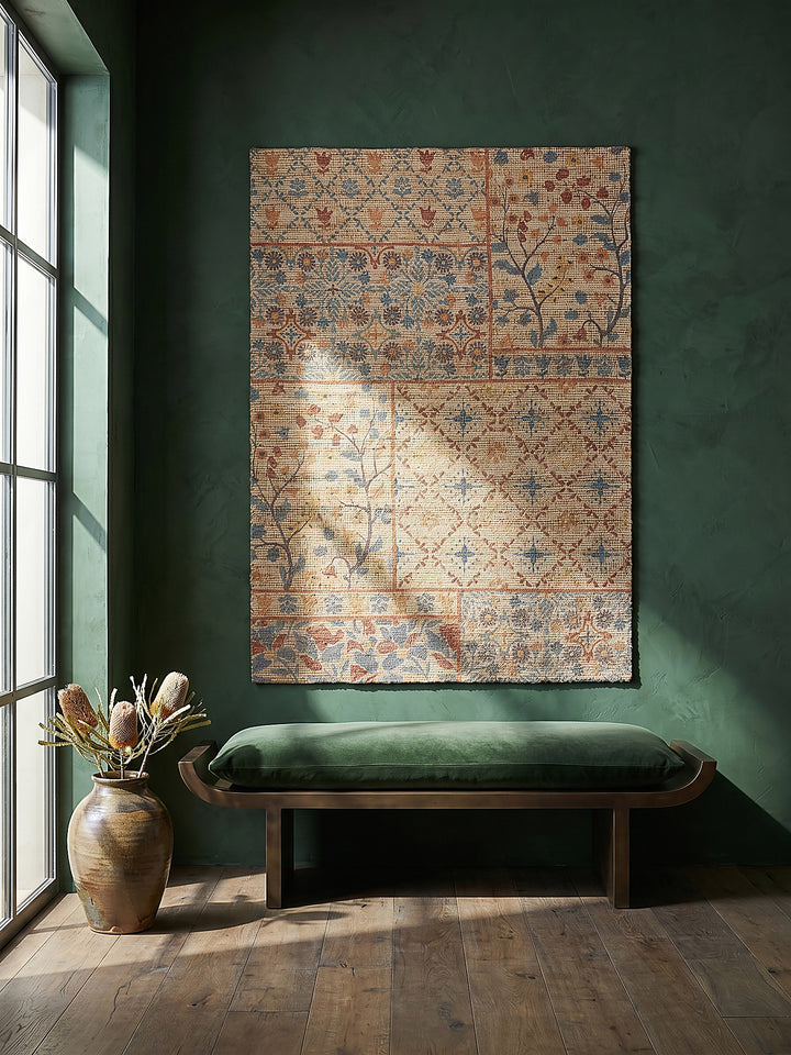 Teppich Natur-Blau rechteckig als Wandteppich Wanddekoration Textilkunst Interior Design_