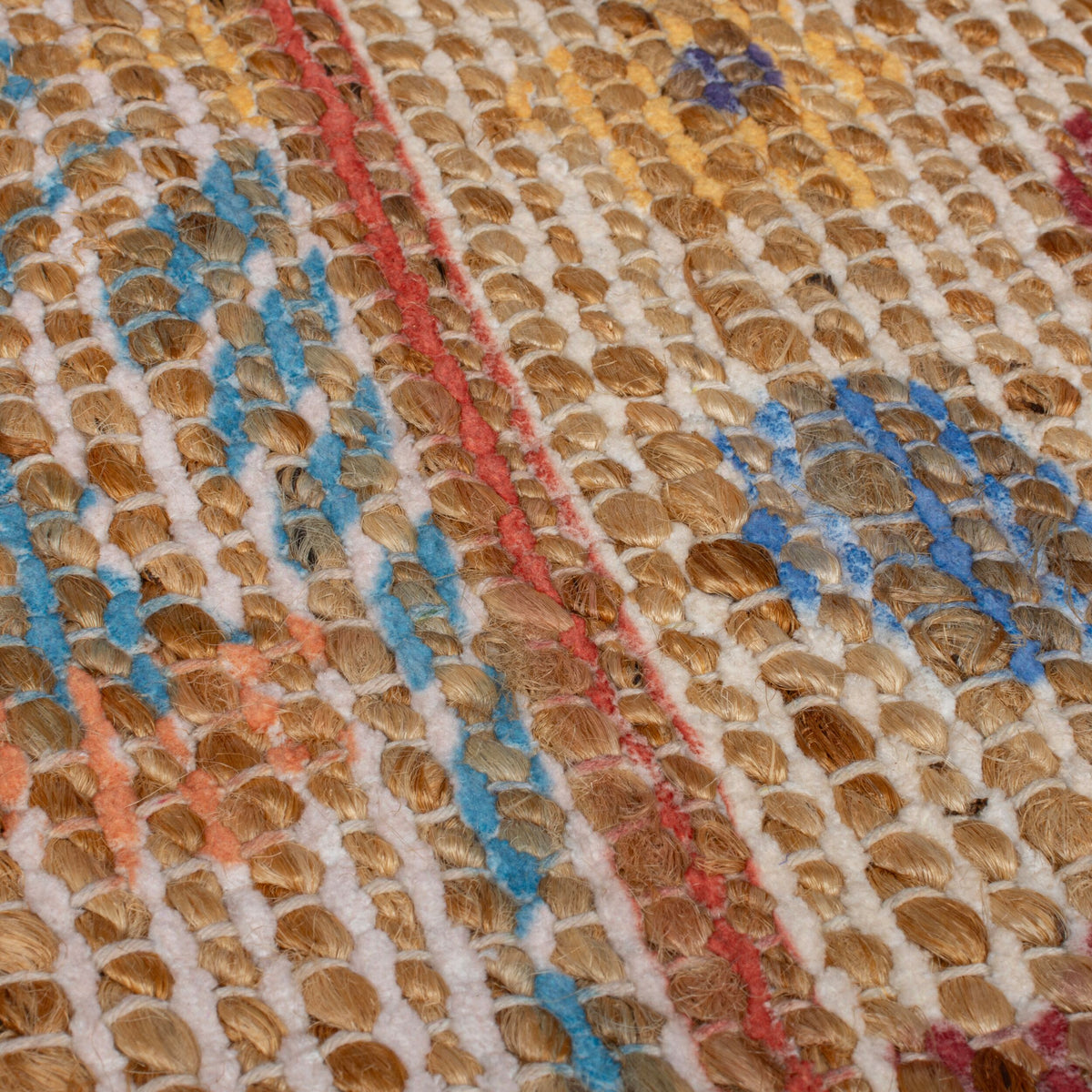 Teppich Jute Boho Patchwork - Wohnzimmer Natur-Blau Läufer