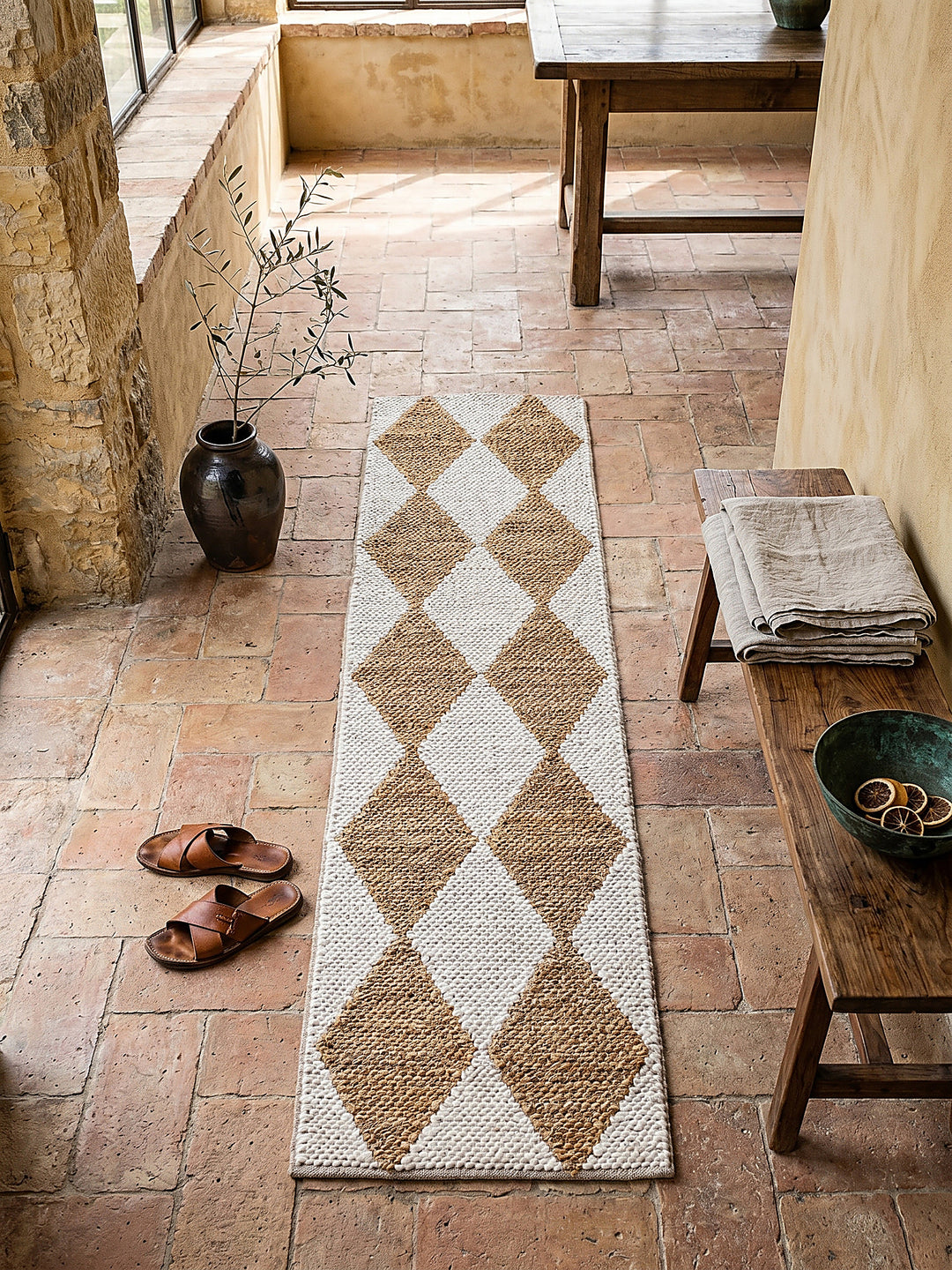 Teppich Beige Läufer Musteransicht von oben Designkollektion_