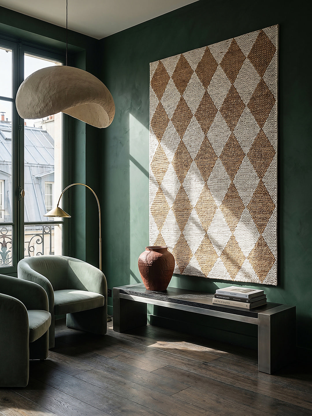 Teppich Beige rechteckig als Wandteppich Wanddekoration Textilkunst Interior Design_