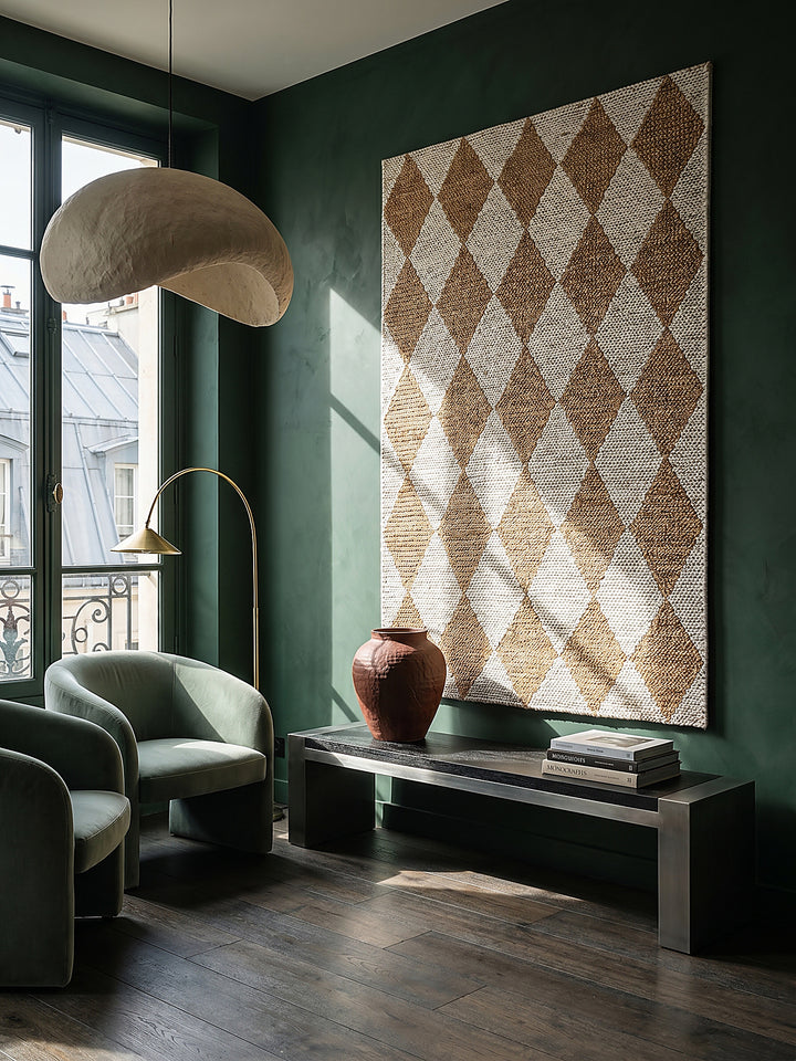 Teppich Beige rechteckig als Wandteppich Wanddekoration Textilkunst Interior Design_