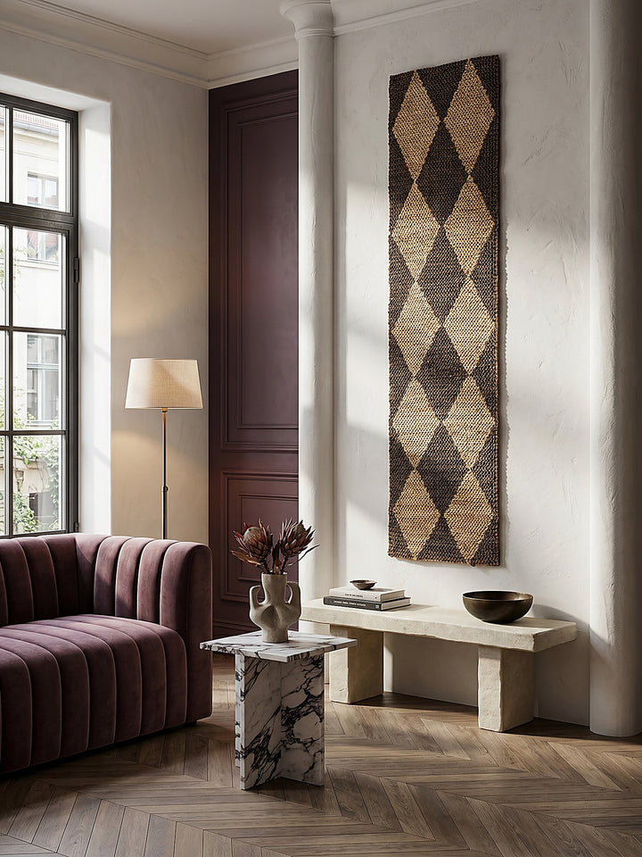 Teppich Braun Läufer als Wandteppich Wanddekoration Textilkunst Interior Design_