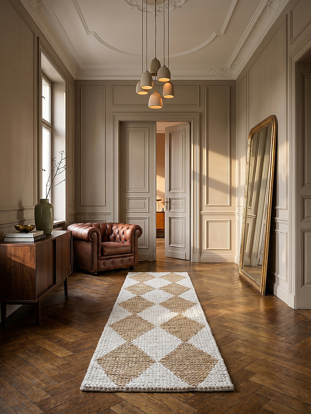 Teppich Beige Läufer im modernen Wohnzimmer Einrichtungsidee_