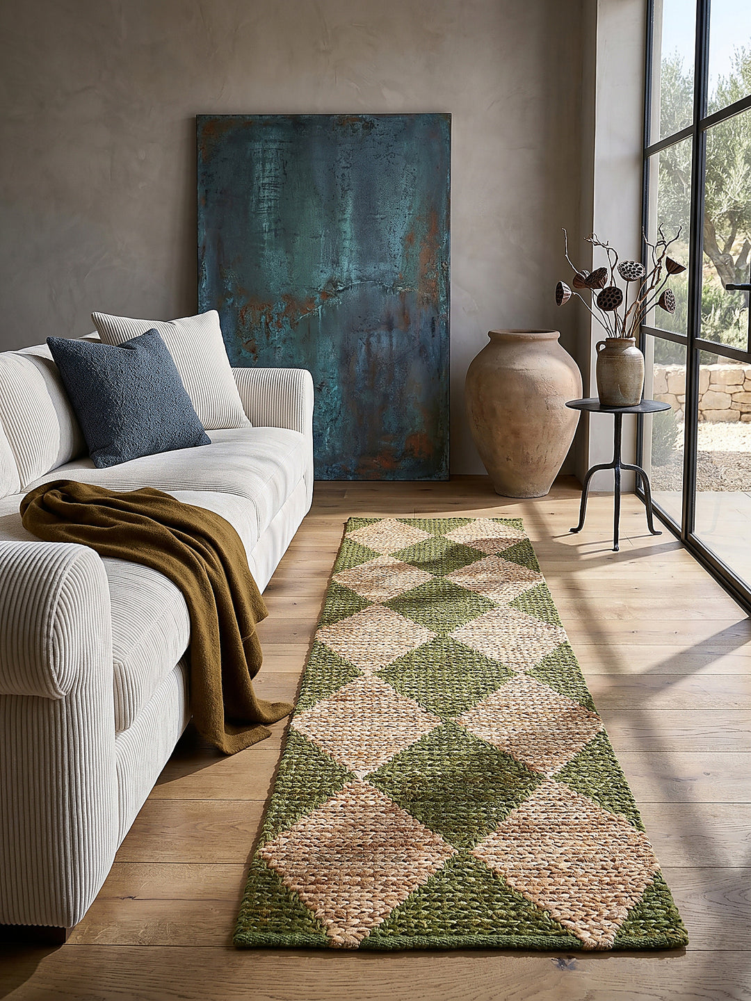 Teppich Olivegrün Läufer Musteransicht von oben Designkollektion_