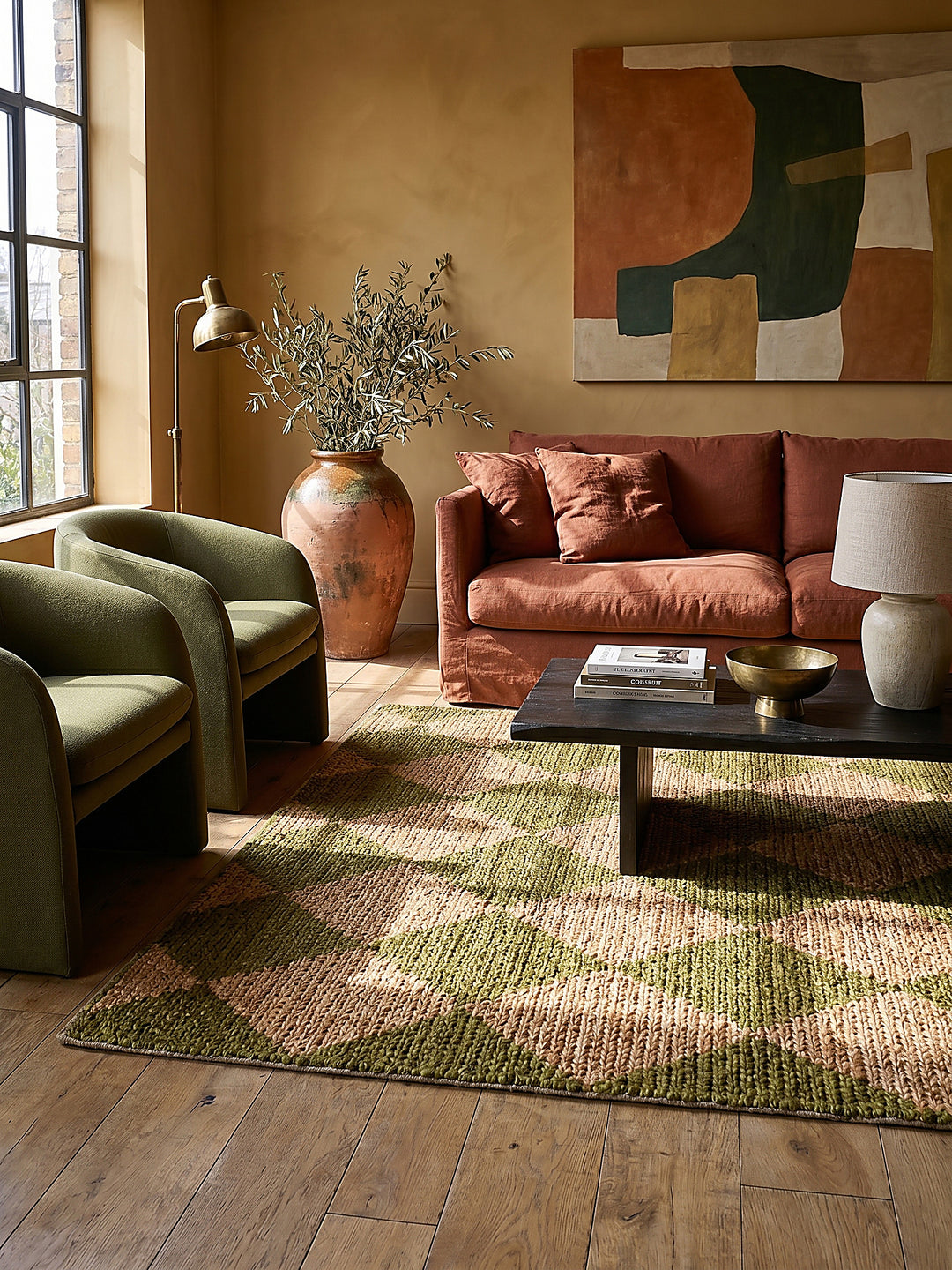 Teppich Olivegrün rechteckig Musteransicht von oben Designkollektion_