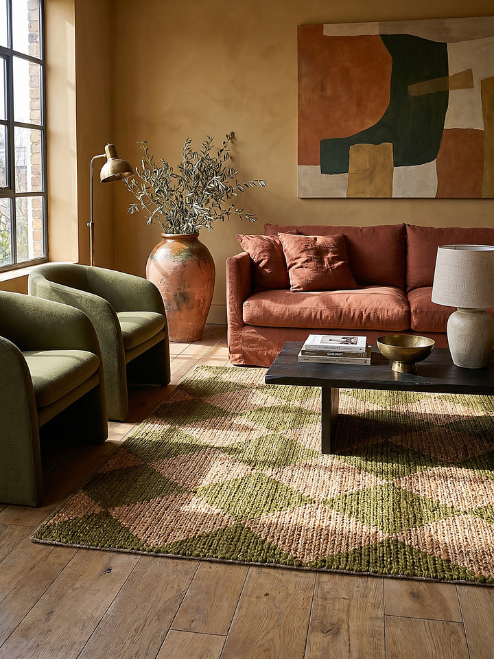 Teppich Olivegrün rechteckig Musteransicht von oben Designkollektion_