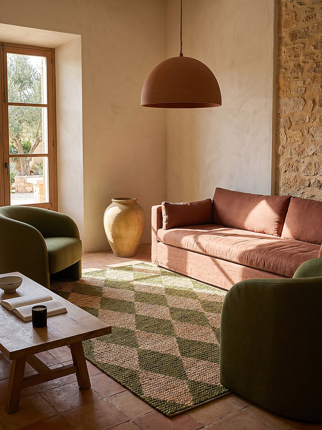 Teppich Olivegrün rechteckig im modernen Wohnzimmer Einrichtungsidee_
