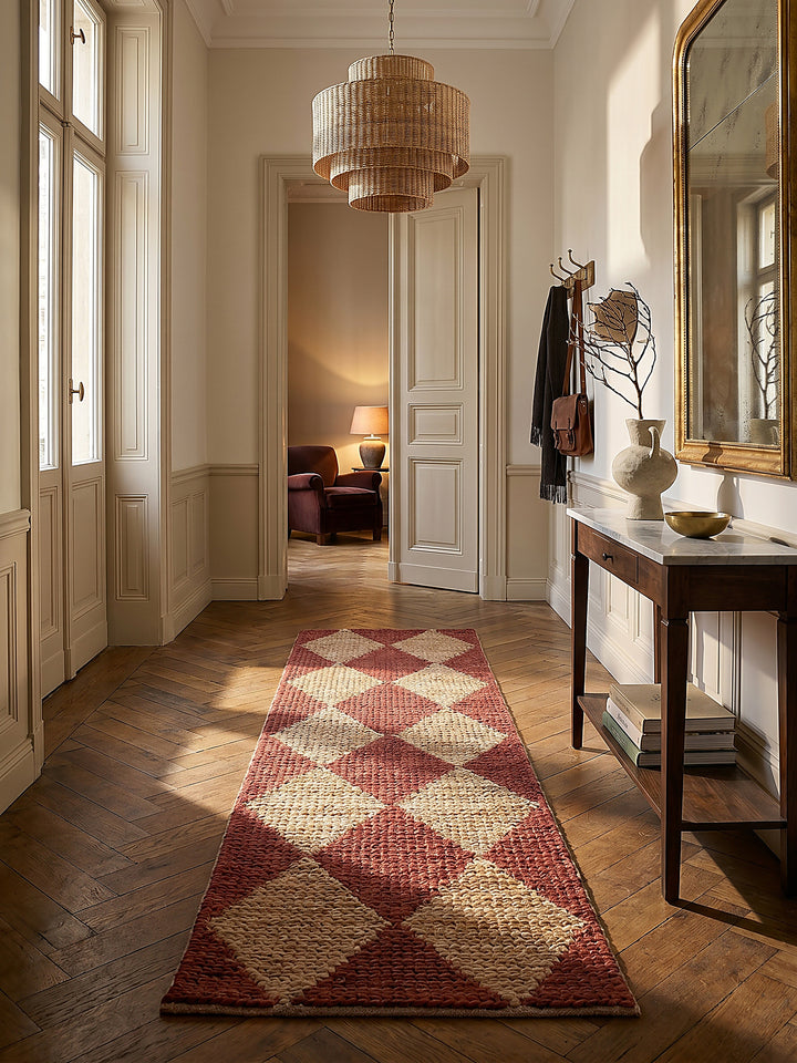 Teppich Terrakotta Läufer im modernen Wohnzimmer Einrichtungsidee_
