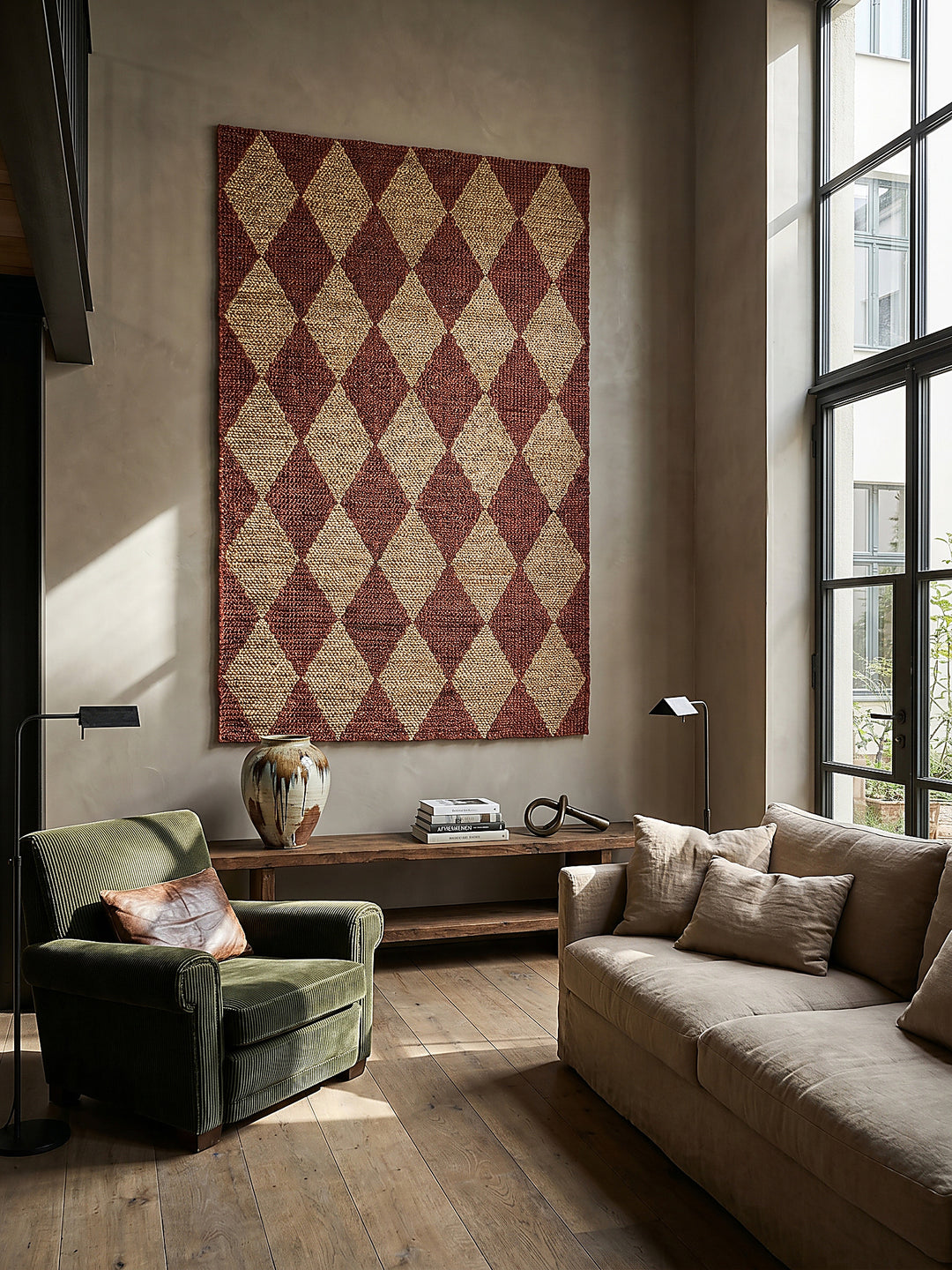 Teppich Terrakotta rechteckig als Wandteppich Wanddekoration Textilkunst Interior Design_