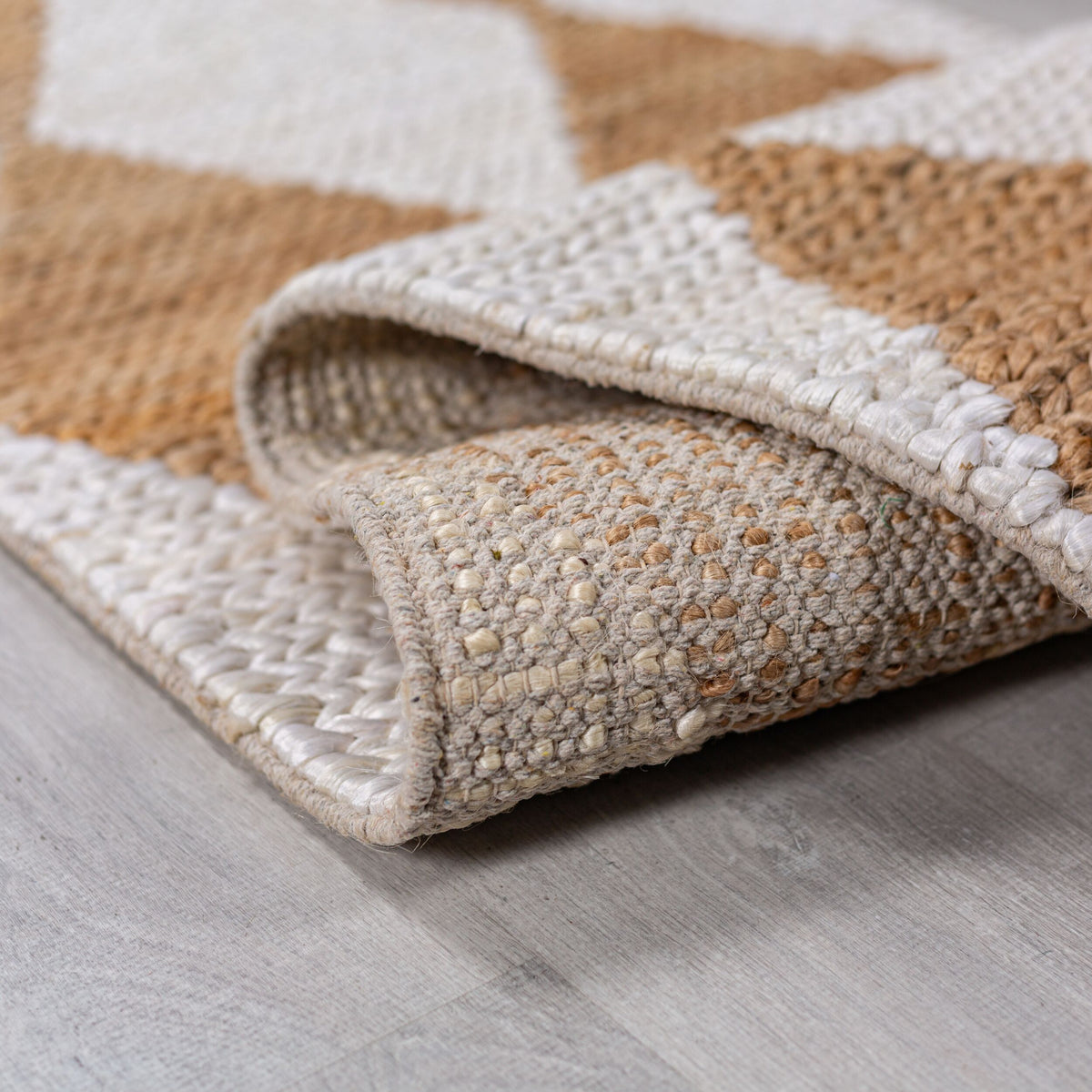 Teppich Jute Flachgewebe Rauten Muster - Wohnzimmer Läufer
