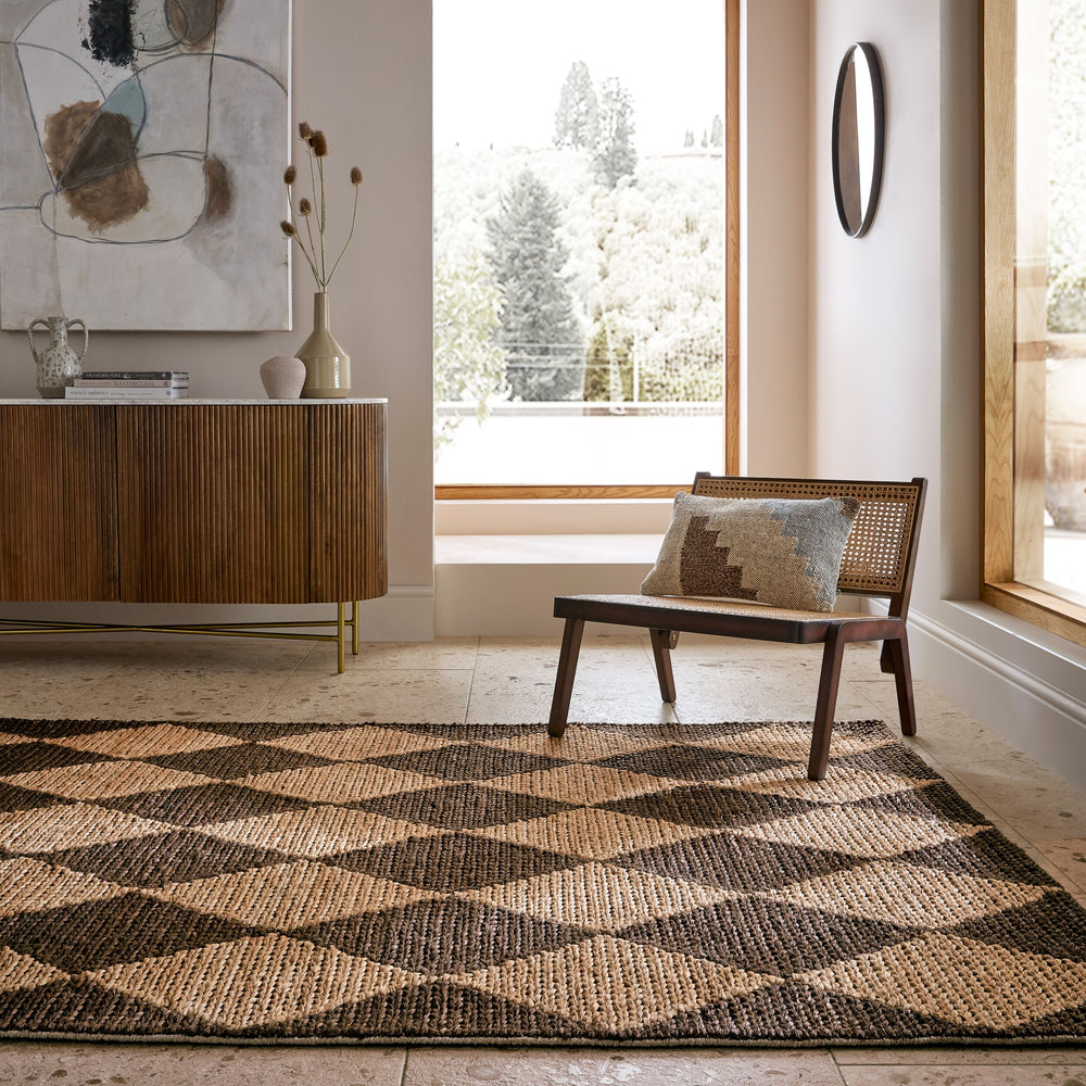 Teppich Jute Flachgewebe Rauten Muster - Wohnzimmer_Braun_Rechteckig_