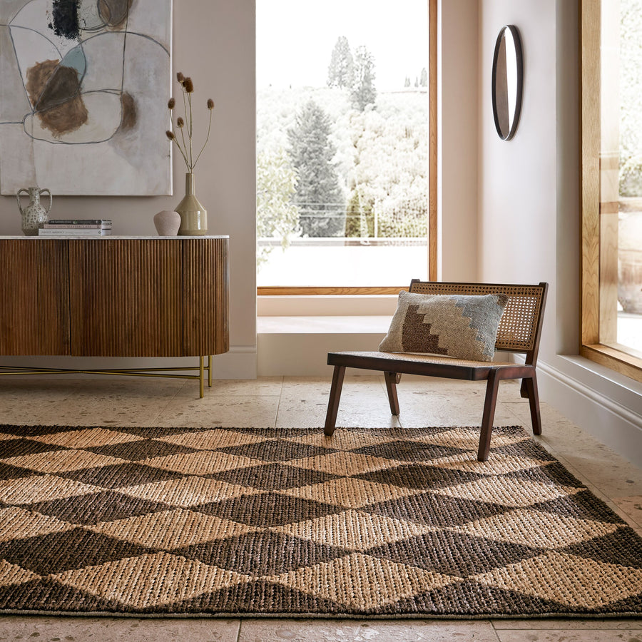 Teppich Jute Flachgewebe Rauten Muster - Wohnzimmer_Braun_Rechteckig_