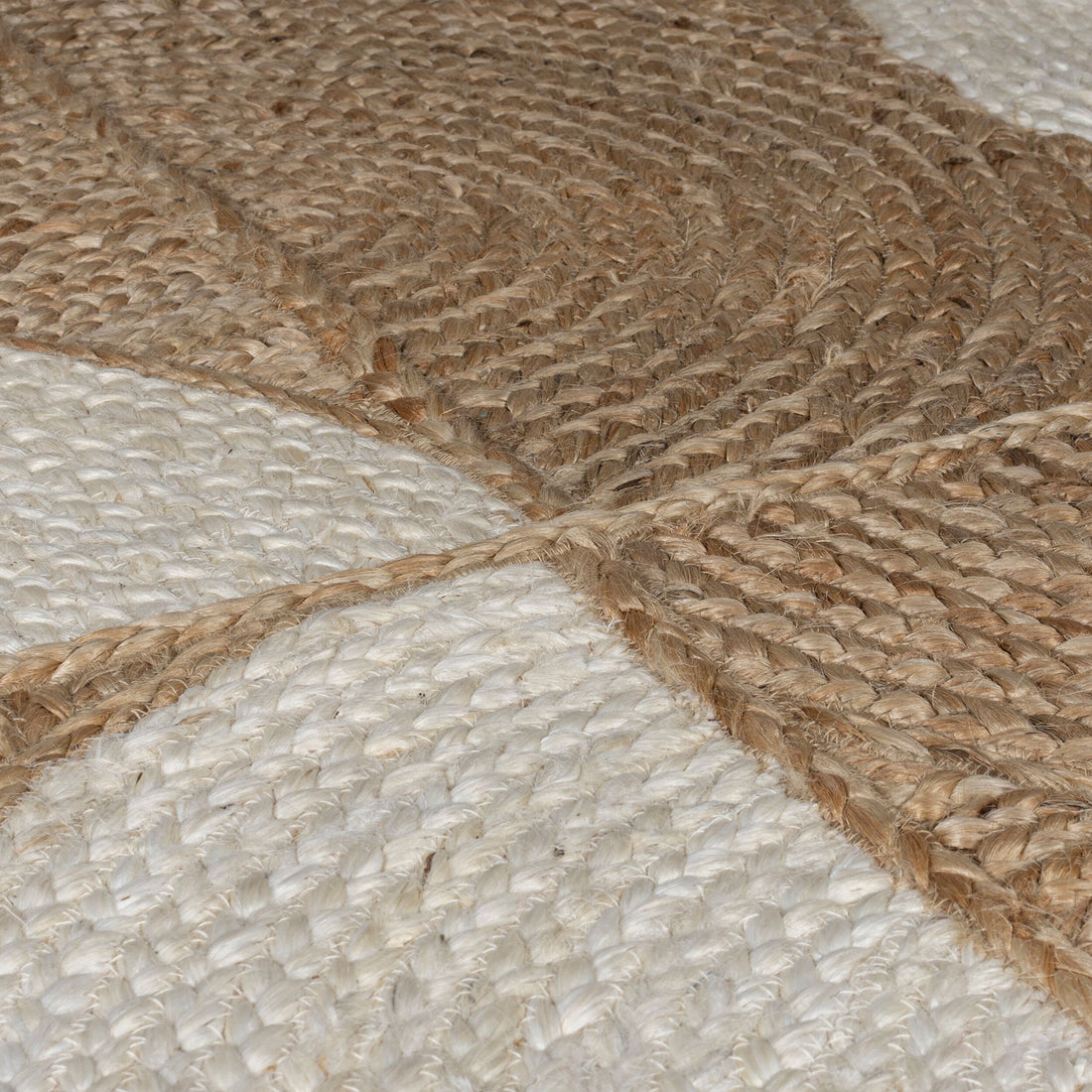 Teppich Jute Halbkreis-Muster Natur-Creme Flecht-Struktur Nahaufnahme Rechteckig