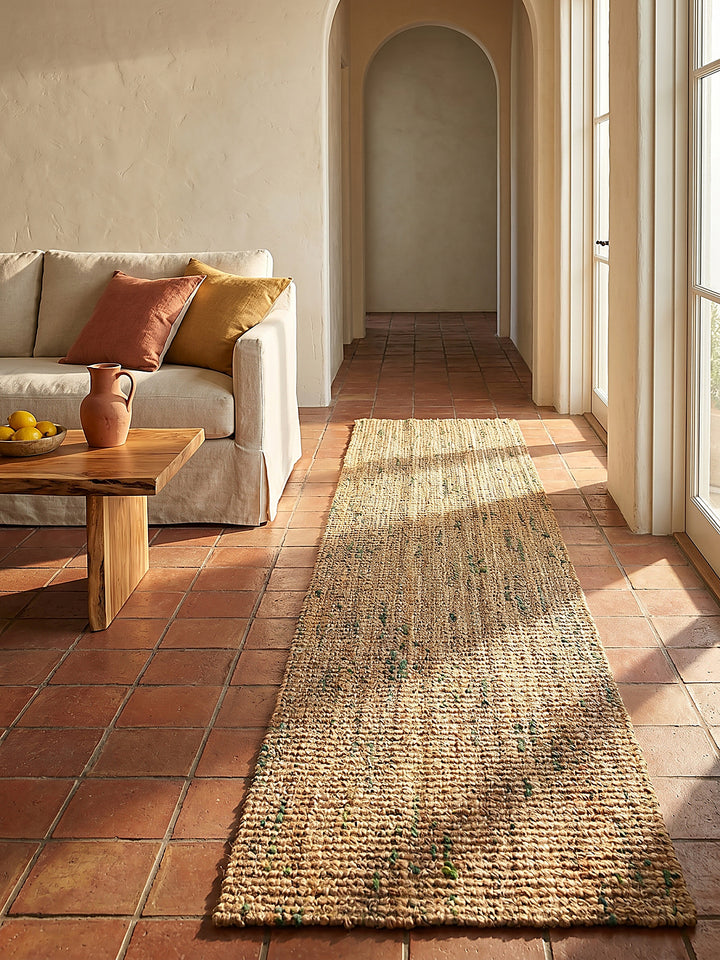 Teppich Natur-Grün Läufer im modernen Wohnzimmer Einrichtungsidee_