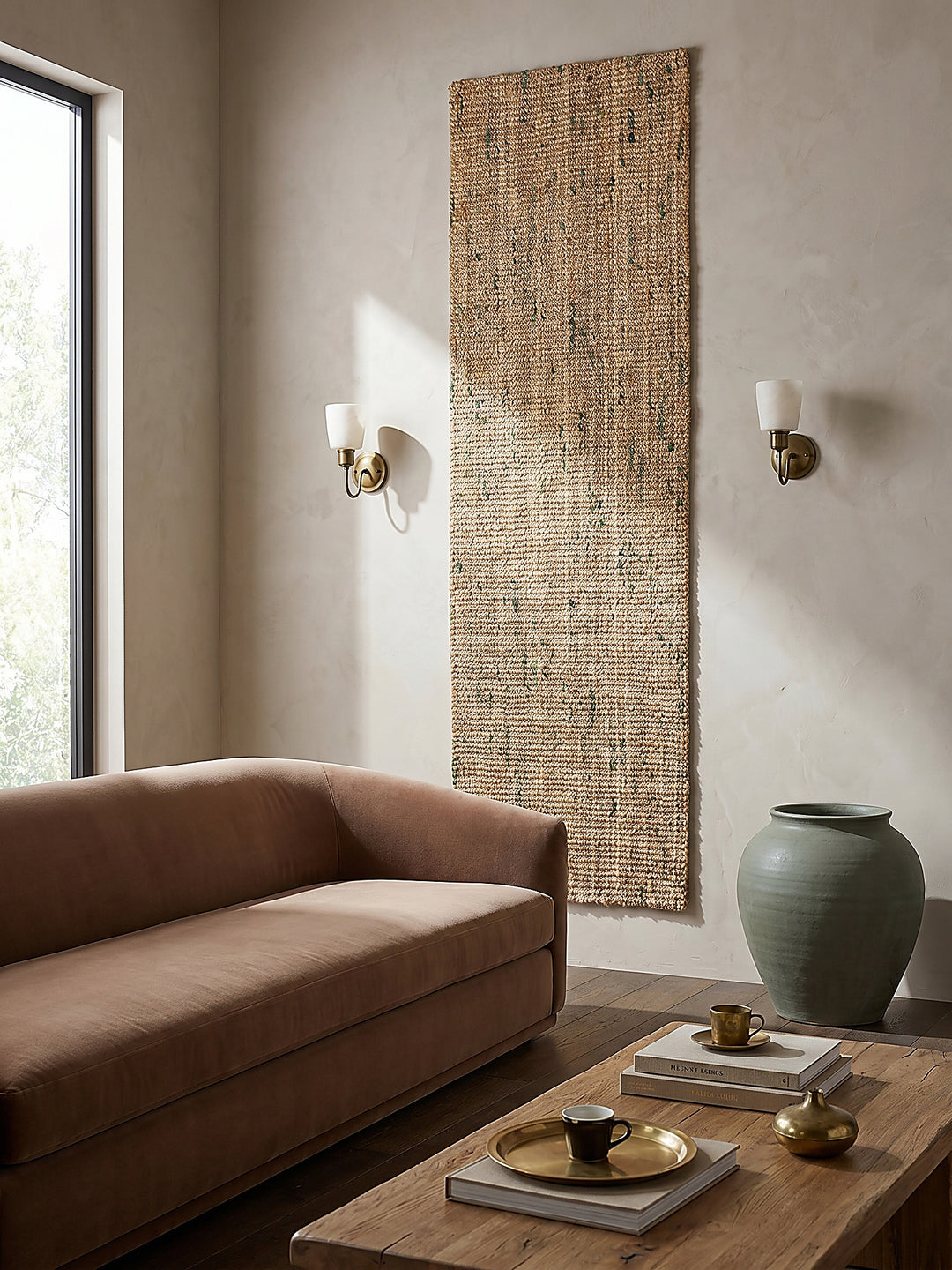 Teppich Natur-Grün Läufer als Wandteppich Wanddekoration Textilkunst Interior Design_