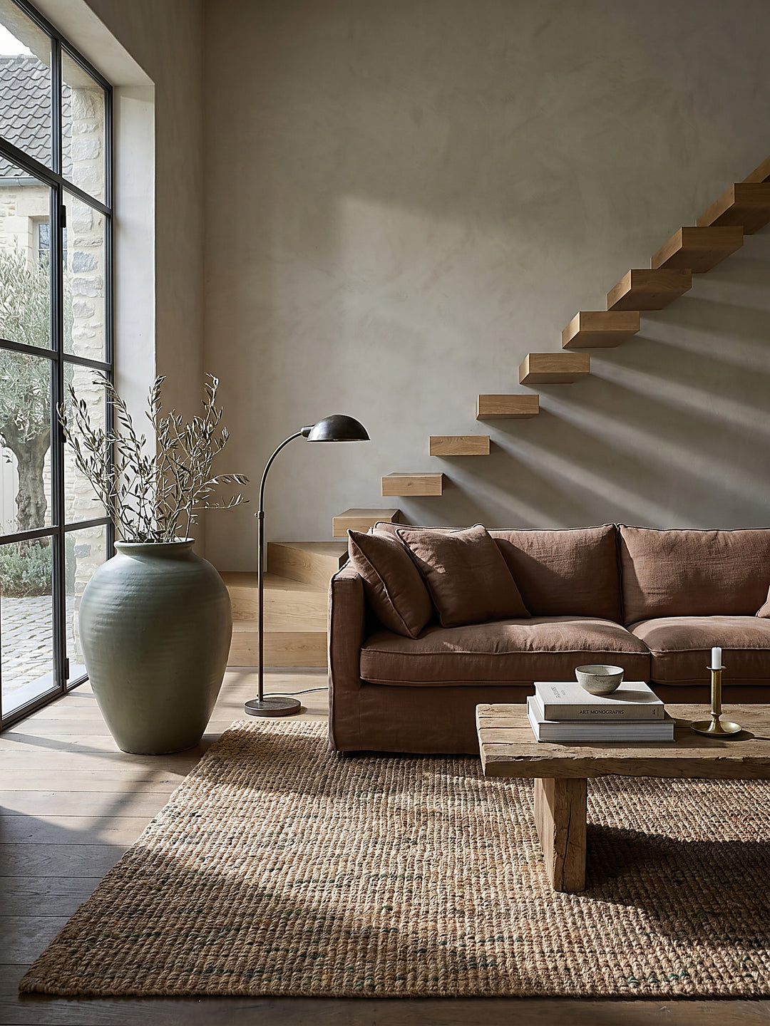 Teppich Natur-Grün rechteckig im modernen Wohnzimmer Einrichtungsidee_