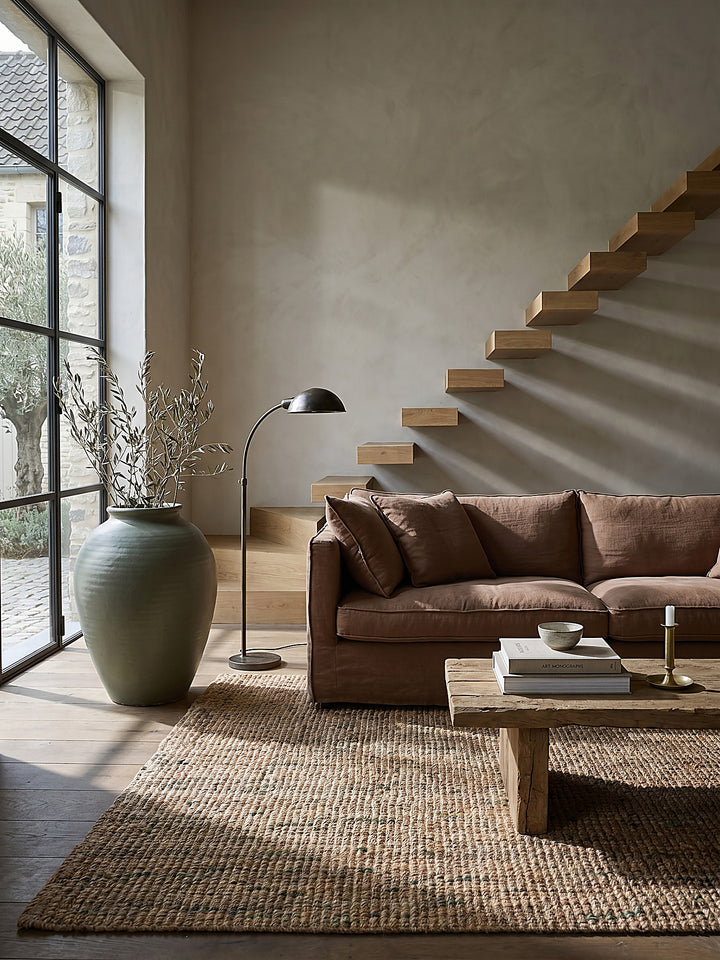 Teppich Natur-Grün rechteckig im modernen Wohnzimmer Einrichtungsidee_
