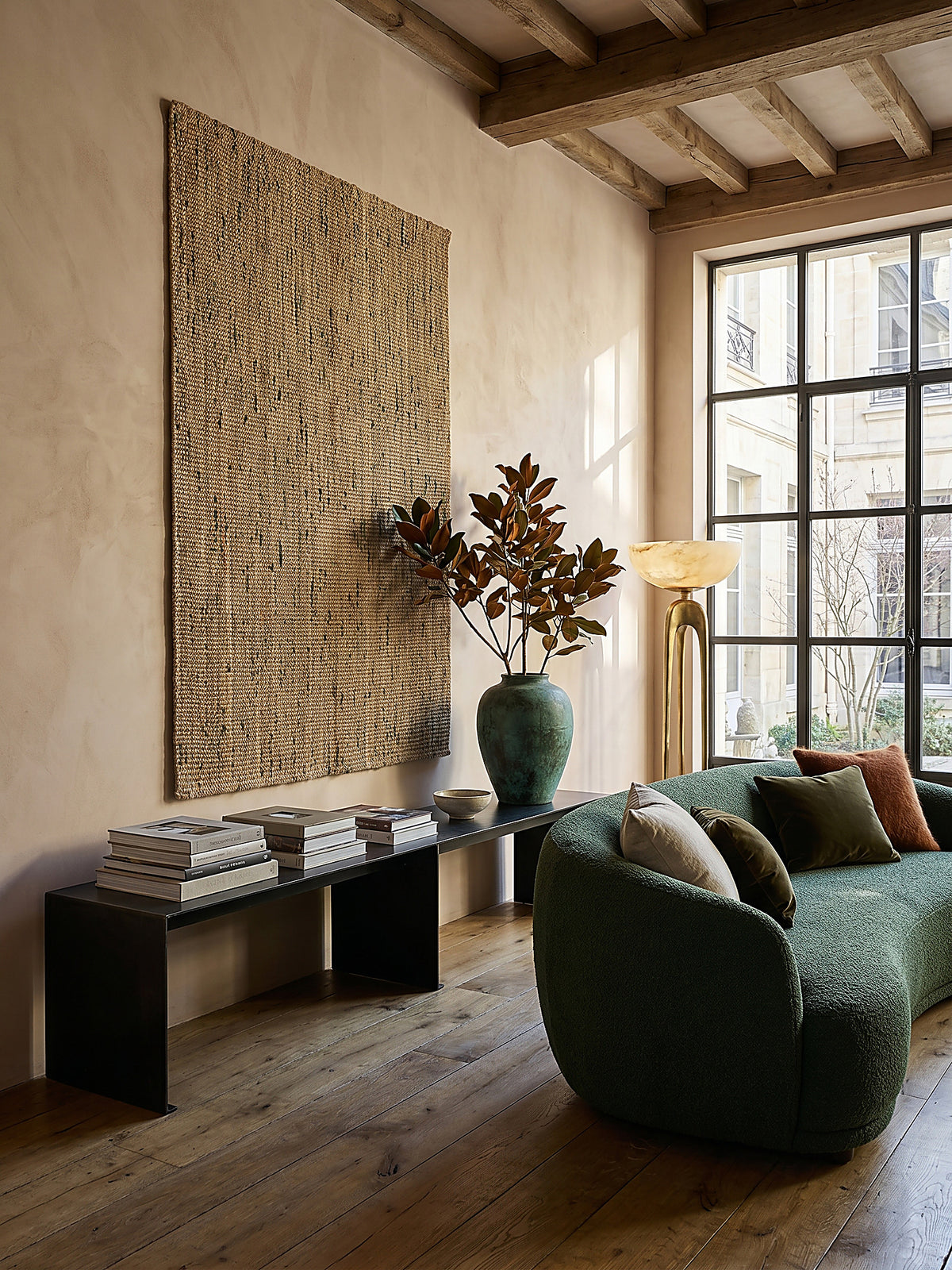 Teppich Natur-Grün rechteckig als Wandteppich Wanddekoration Textilkunst Interior Design_
