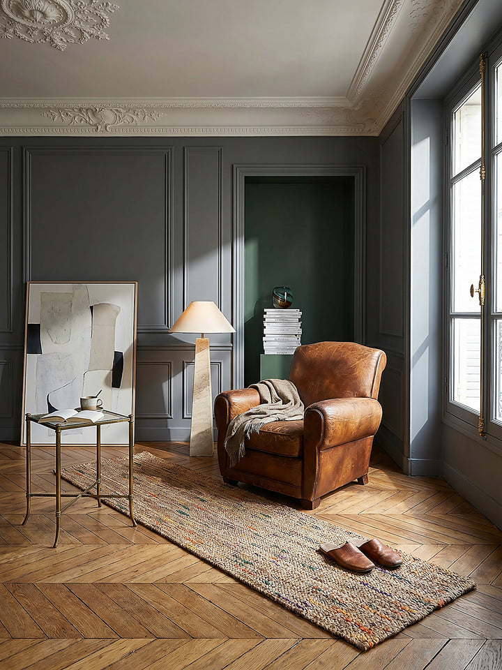 Teppich Natur-Multicolor Läufer im Wohnzimmer mit Couchtisch und Wohnaccessoires Wohnidee skandinavisch modern_