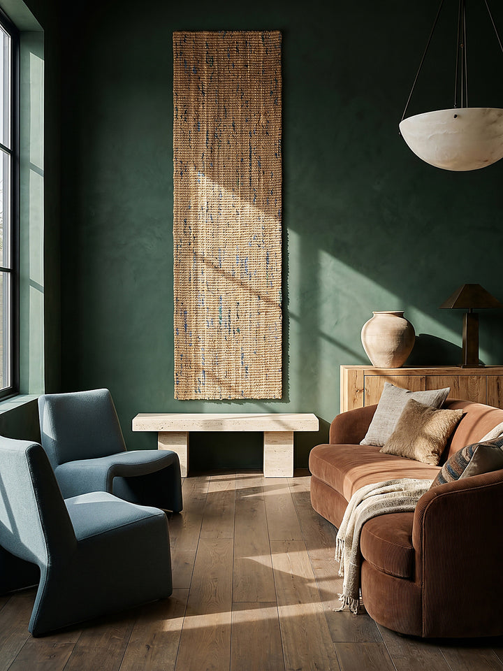 Teppich Natur-Blau Läufer als Wandteppich Wanddekoration Textilkunst Interior Design_