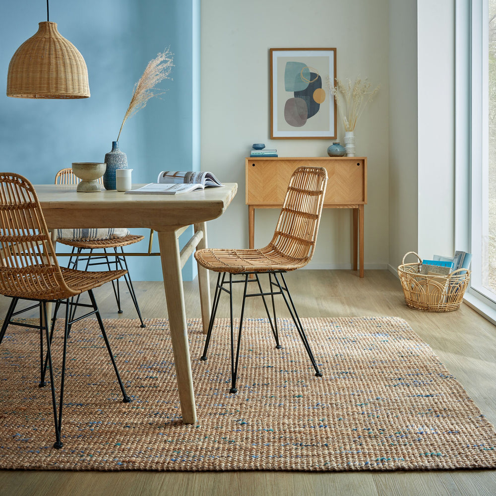 Juteteppich Jute Naturbelassen - Wohnzimmer_Natur-Blau_Rechteckig_