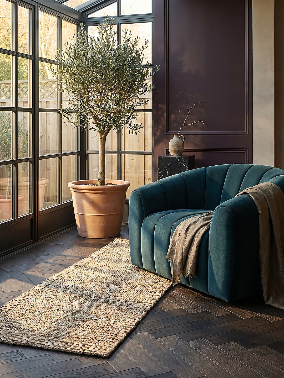 Teppich Natur Läufer im Wohnzimmer mit Couchtisch und Wohnaccessoires Wohnidee skandinavisch modern_