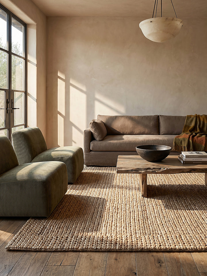 Teppich Natur rechteckig im modernen Wohnzimmer Einrichtungsidee_