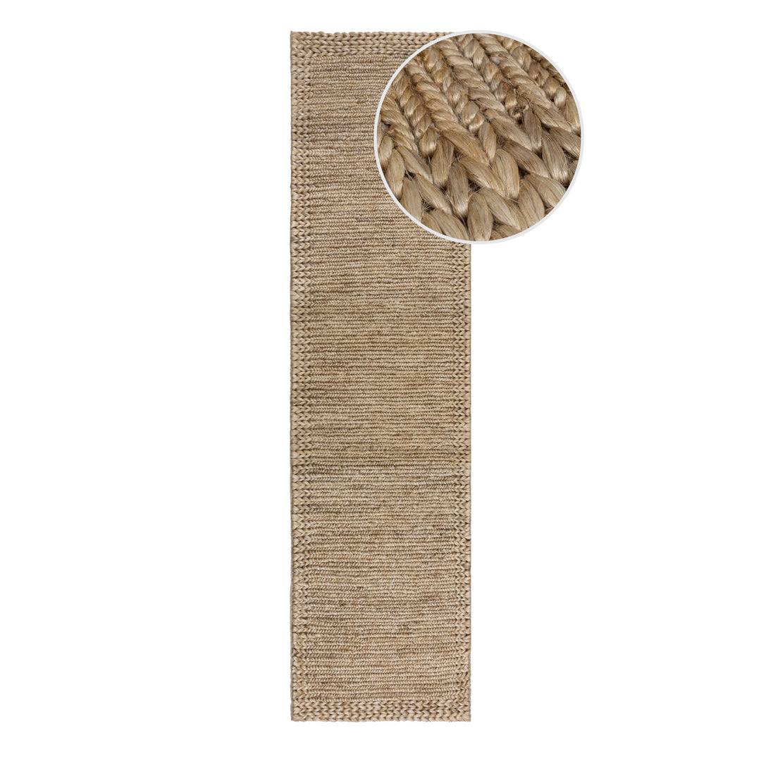 Juteteppich Natur Flechtoptik 8mm Florhöhe handgeflochten strapazierfähig_Läufer_