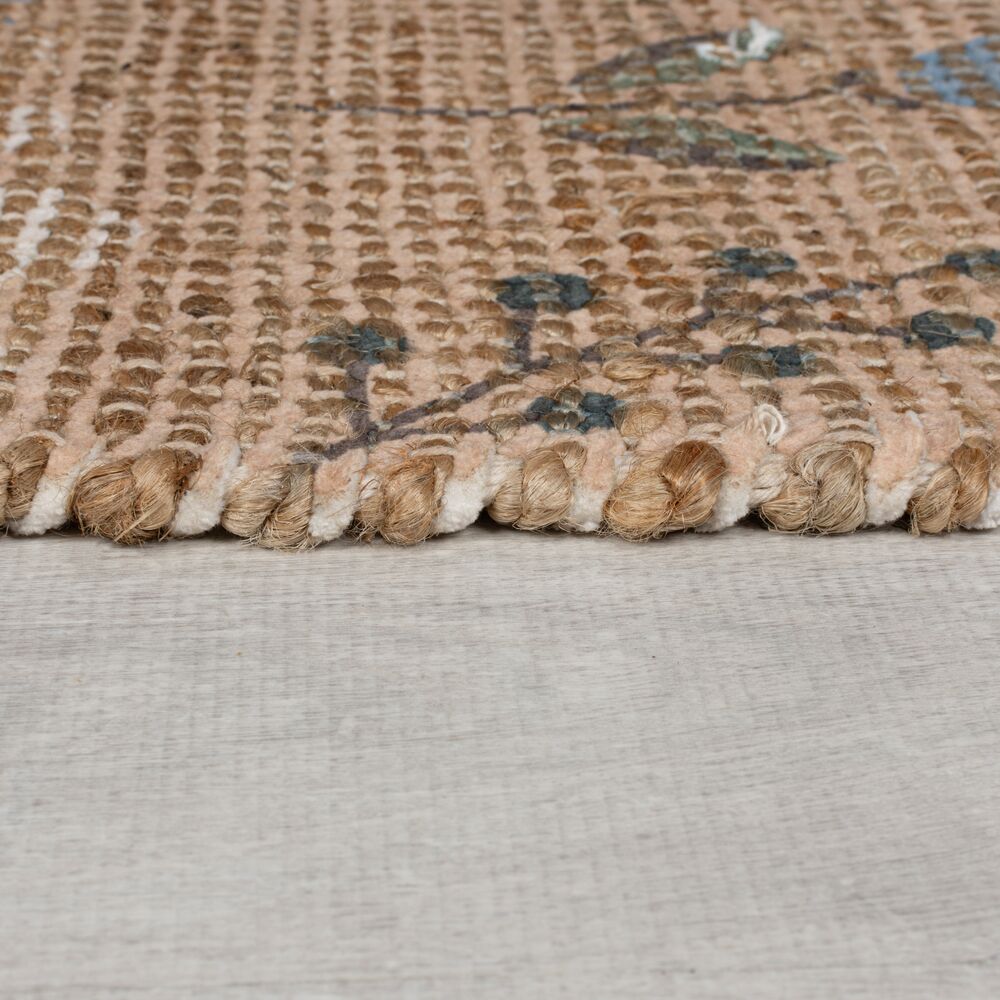 Teppich Jute Floral-Design - handgewebt JED - Naturfarben 80x150 cm Rechteckig