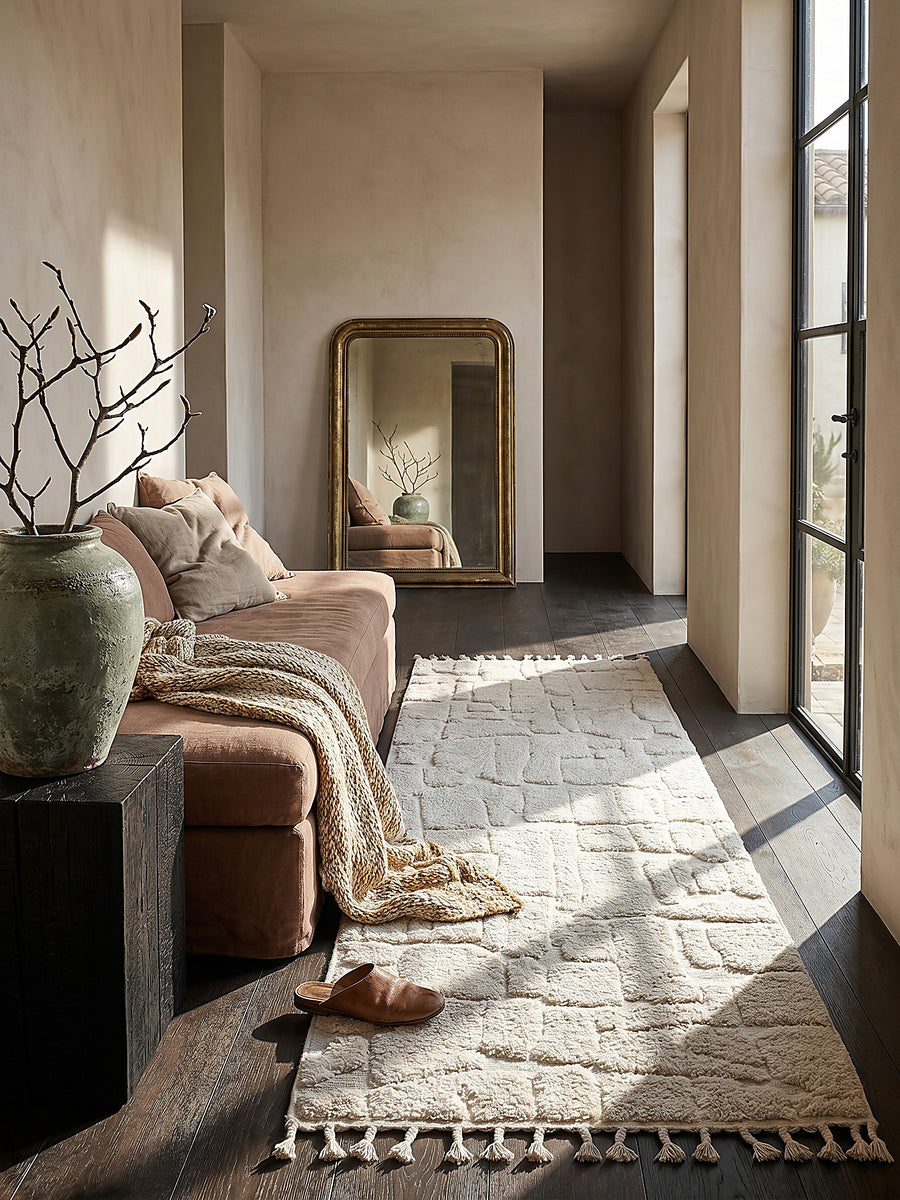 Teppich Creme Läufer im modernen Wohnzimmer_