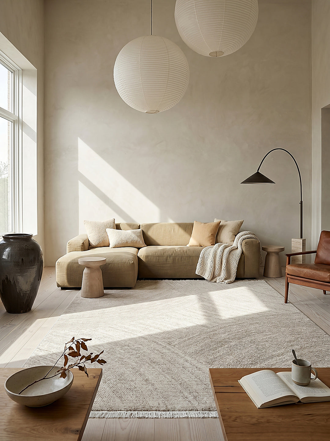 Teppich Beige rechteckig im modernen Wohnzimmer_
