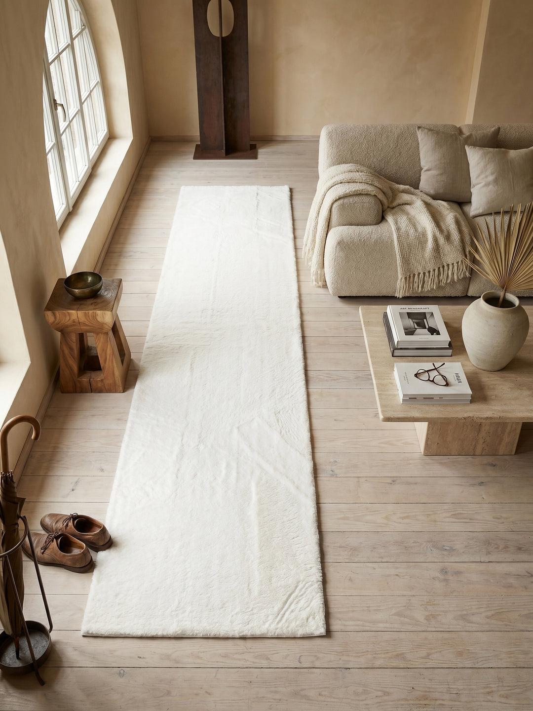 Teppich Creme Läufer Draufsicht_