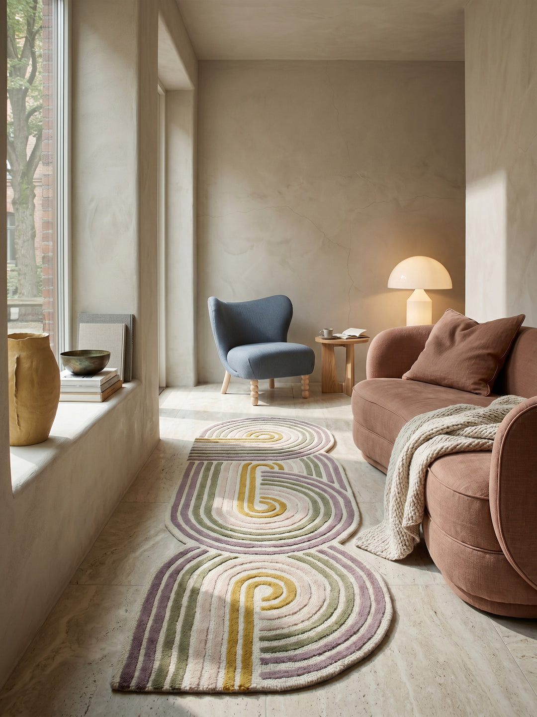 Teppich Grün Läufer im modernen Wohnzimmer_
