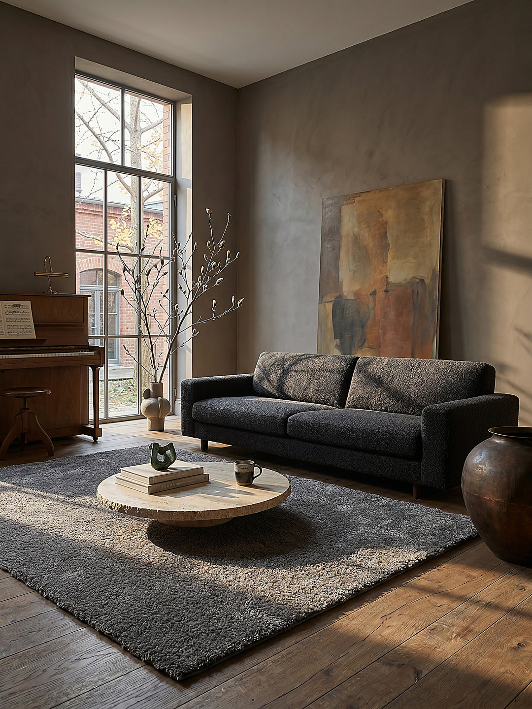 Teppich Dark Grey rechteckig gemütliche Wohnszene_