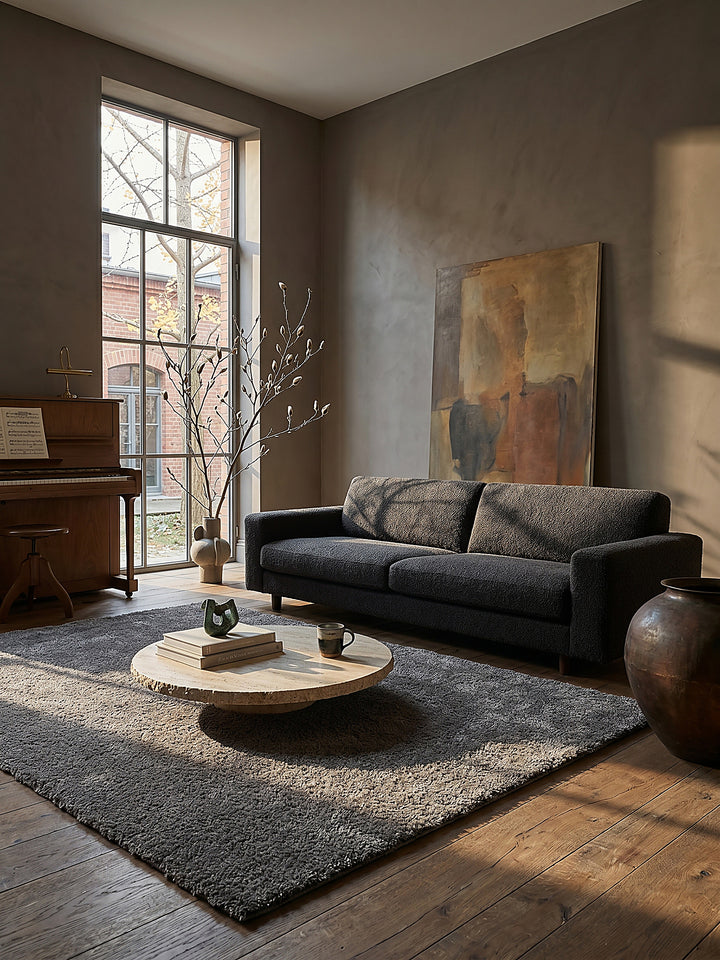 Teppich Dark Grey rechteckig gemütliche Wohnszene_