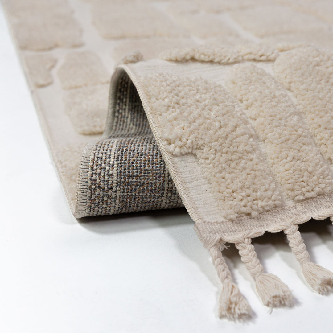 Teppich Creme Läufer POLYESTER Einrichtung Wohnidee Bodenbelag MARA_