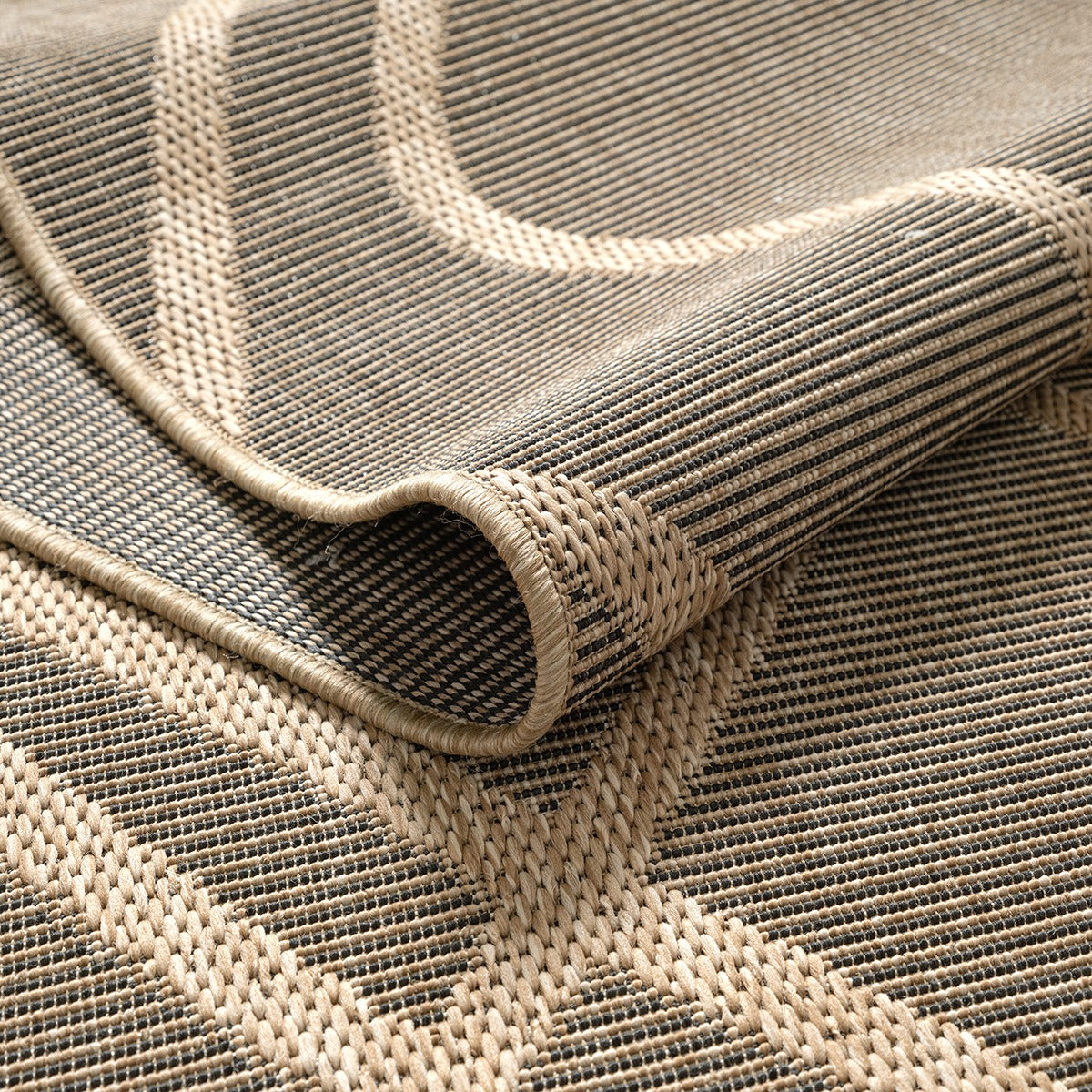 Teppich Flachgewebe Schwarz Berber Geometrisch im reduzierten Wohnstil aus Polypropylen Kollektion BORNO_
