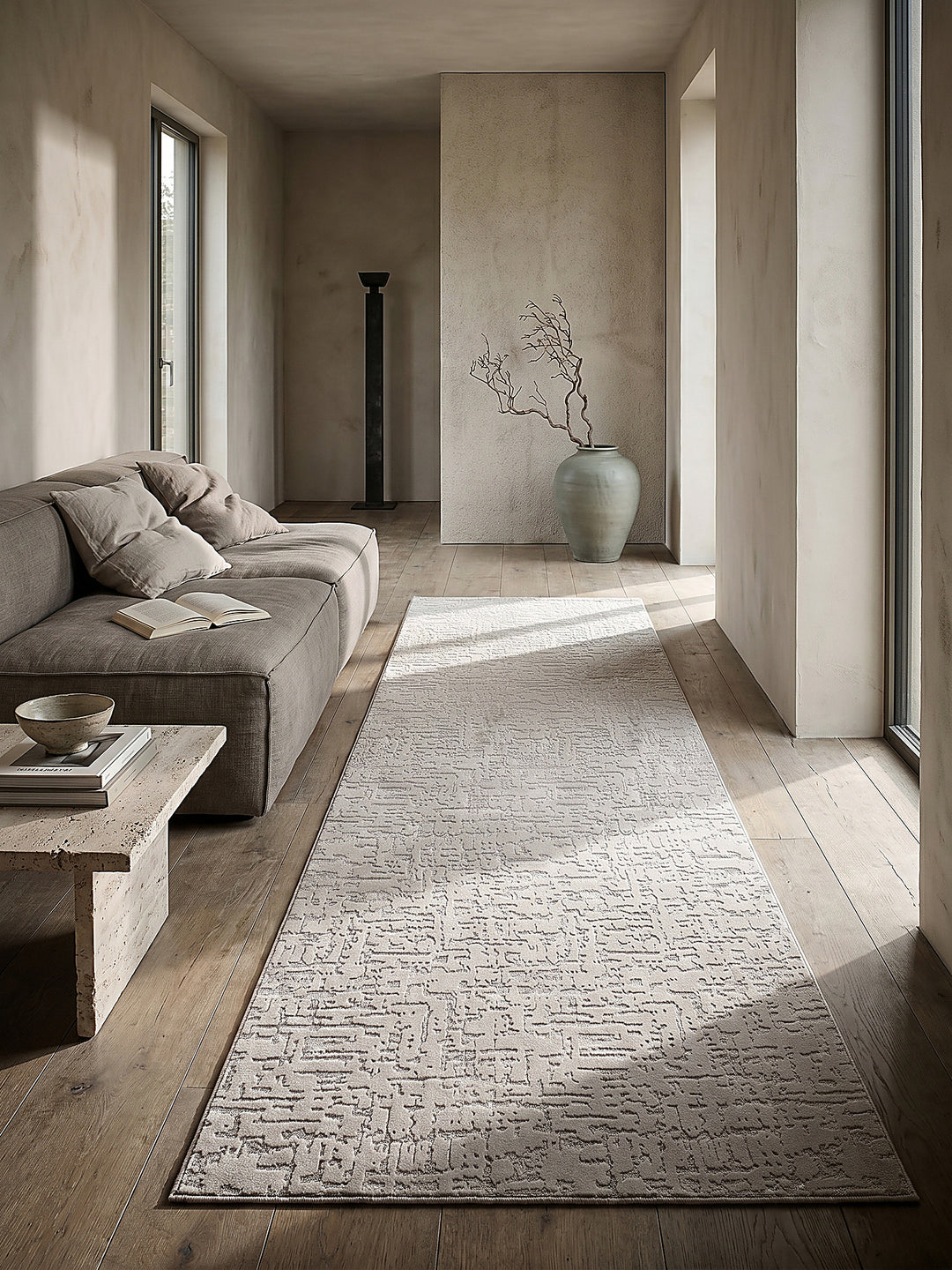 Teppich Beige Läufer im modernen Wohnzimmer_