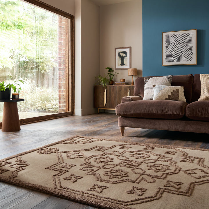 Teppich Natur rechteckig Polyester Wohnzimmer Schlafzimmer Flur TINGIR_