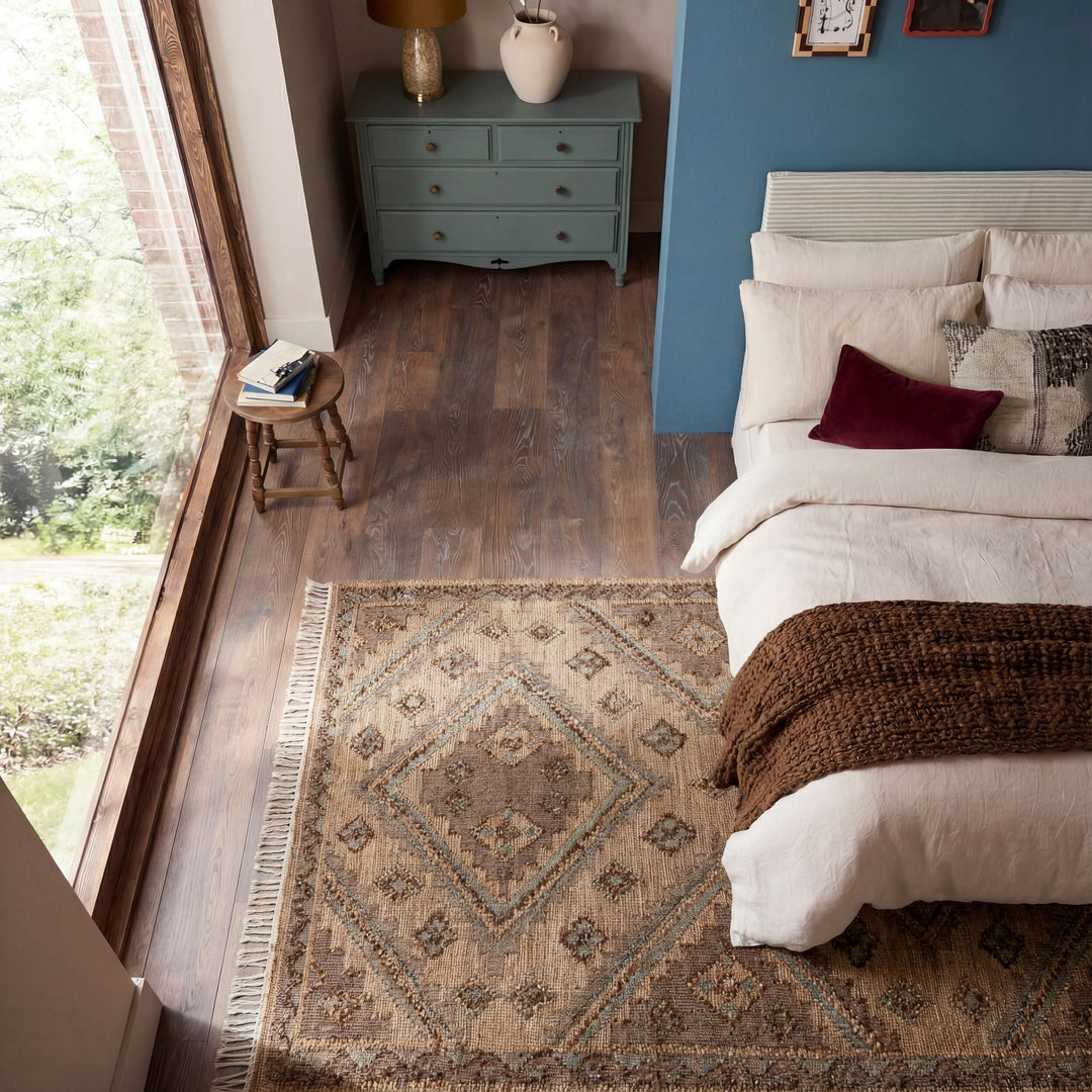 Teppich Natur rechteckig VISCOSE Wohnzimmer Schlafzimmer Flur BERMEO_