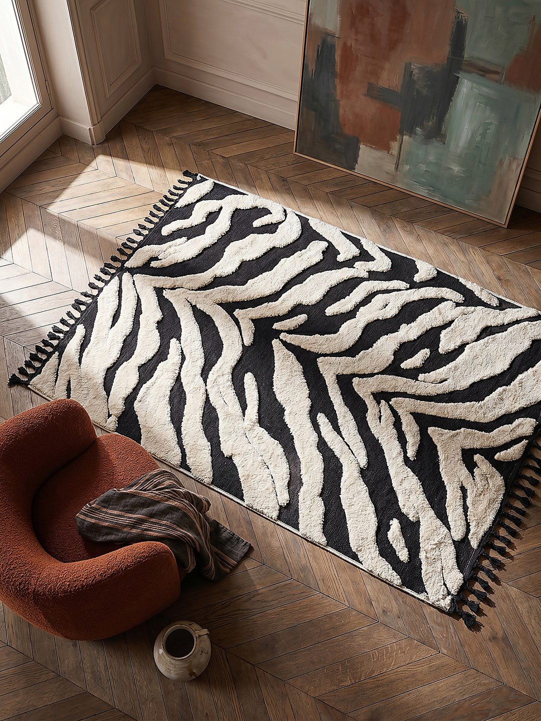 Teppich Monochrome rechteckig elegantes Muster Designteppich_