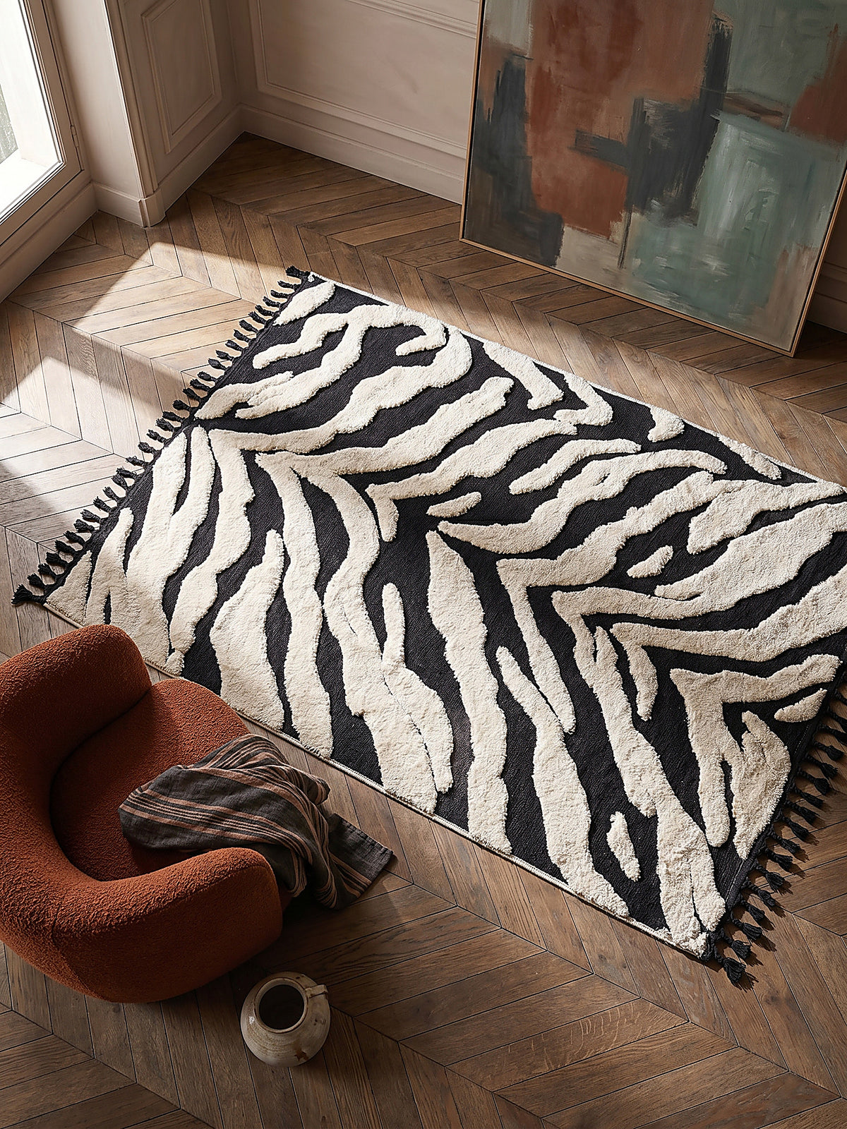 Teppich Monochrome rechteckig elegantes Muster Designteppich