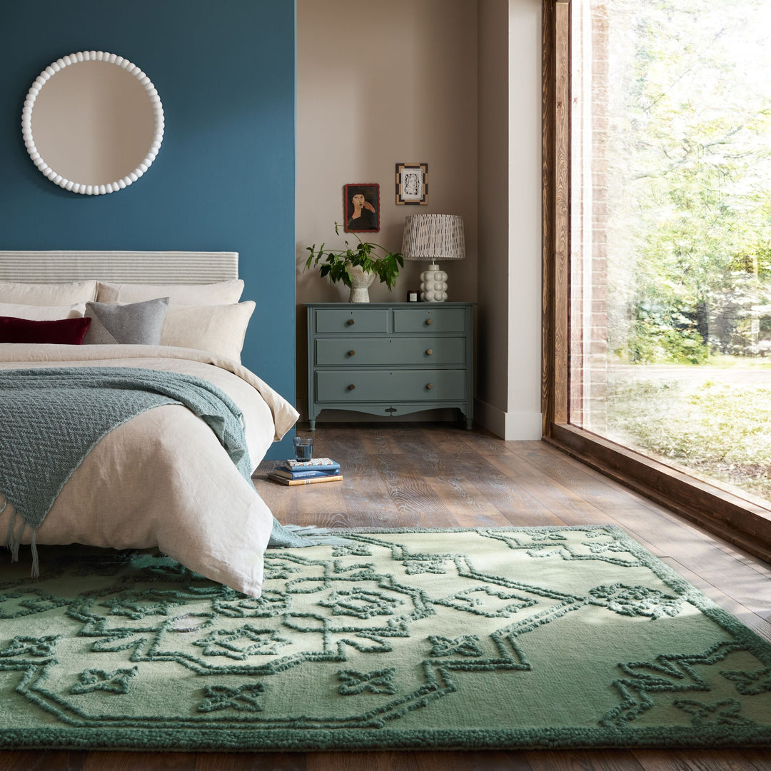Teppich Entenei-Blau rechteckig Polyester Wohnzimmer Schlafzimmer Flur TINGIR_